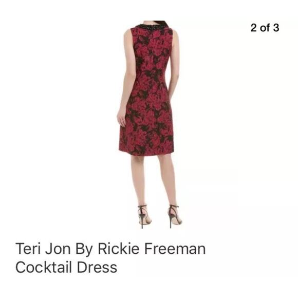 Teri Jon by Rickie Freeman Cocktail Sheath Dress Size 12 Floral Beaded Midi - Picture 7 of 7